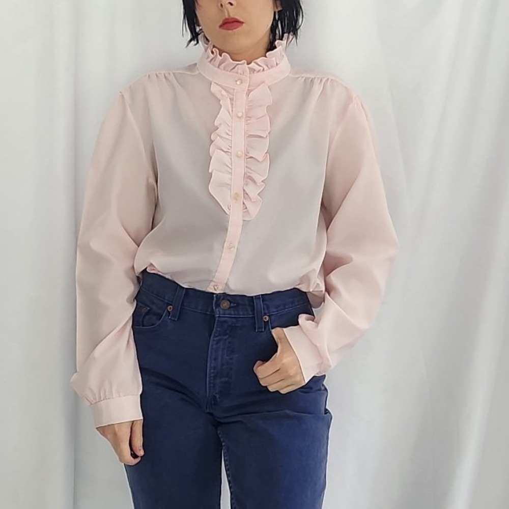 80s Pink Frilly Blouse